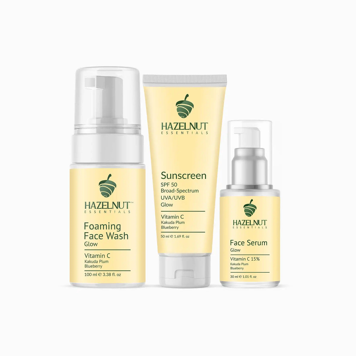 Glow | Vitamin C Foaming face wash, Vitamin C Serum, Vitamin C Sunscreen